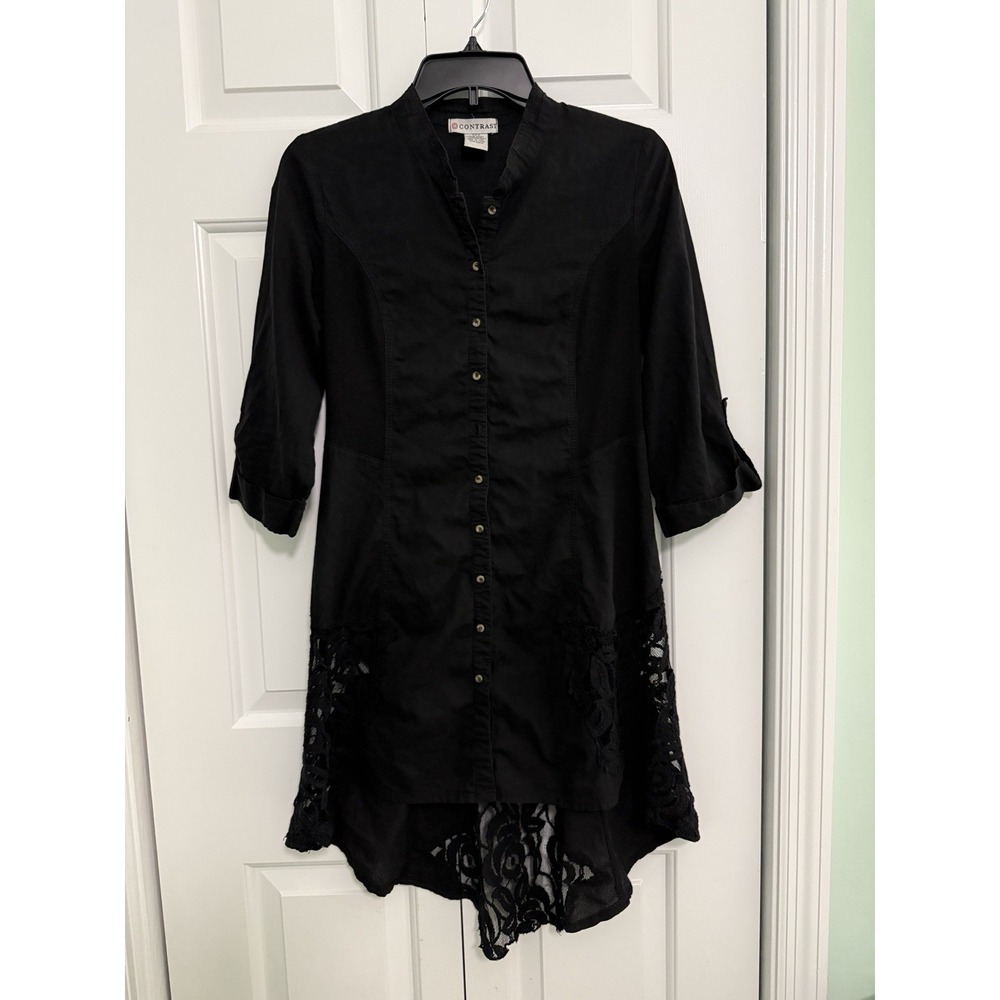 Contrast Goth Women's Top Or Dress button down black with lace size M Whimsigoth